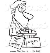 Vector of a Cartoon Homeless Man Trying to Sell Apples - Outlined Coloring Page by Toonaday