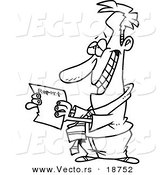 Vector of a Cartoon Hopeful Businessman Holding a Report - Outlined Coloring Page by Toonaday