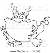 Vector of a Cartoon Horned Monster - Coloring Page Outline by Toonaday