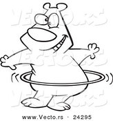 Vector of a Cartoon Hula Hooping Bear Black and White Outline - Outlined Coloring Page by Toonaday
