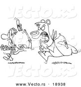 Vector of a Cartoon Hungry Bear Chasing a Hunter - Outlined Coloring Page by Toonaday
