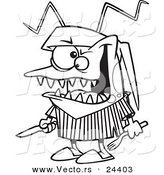 Vector of a Cartoon Hungry Bed Bug Holding Silverware - Outlined Coloring Page by Toonaday