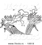 Vector of a Cartoon Hungry Chef Gator in Grasses - Outlined Coloring Page by Toonaday