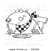 Vector of a Cartoon Hungry Muskrat at a Table - Coloring Page Outline by Toonaday
