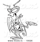 Vector of a Cartoon Hungry Praying Mantis Holding out a Plate - Outlined Coloring Page by Toonaday