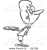 Vector of a Cartoon Hungry Woman Holding a Plate with Three Peas - Outlined Coloring Page by Toonaday