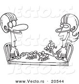 Vector of a Cartoon Husband and Wife Playing Table Football - Coloring Page Outline by Toonaday