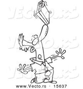 Vector of a Cartoon Idle Businessman Balancing a Briefcase on His Nose - Coloring Page Outline by Toonaday