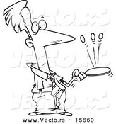 Vector of a Cartoon Idle Businessman Playing with a Paddle - Coloring Page Outline by Toonaday