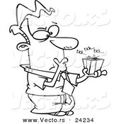 Vector of a Cartoon Indecisive Man Holding a Ticking Box - Coloring Page Outline by Toonaday