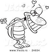Vector of a Cartoon Infatuated Tortoise Holding Flowers - Outlined Coloring Page by Toonaday