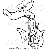Vector of a Cartoon Injured Duck Using Crutches for His Lame Leg - Outlined Coloring Page by Toonaday