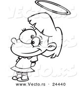 Vector of a Cartoon Innocent Angelic Girl with a Halo - Outlined Coloring Page by Toonaday