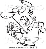 Vector of a Cartoon Irate Man Screaming into the Phone - Outlined Coloring Page by Toonaday