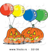 Vector of a Cartoon Jackolanterns with Halloween Party Balloons by Toonaday