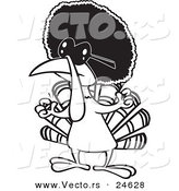 Vector of a Cartoon Jive Turkey Bird with an Afro - Outlined Coloring Page by Toonaday