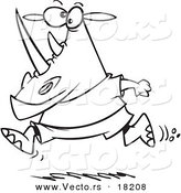 Vector of a Cartoon Jogging Rhino - Outlined Coloring Page by Toonaday