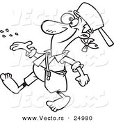 Vector of a Cartoon Johnny Appleseed Tossing Seeds - Outlined Coloring Page by Toonaday