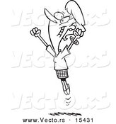 Vector of a Cartoon Joyful Businesswoman Jumping - Coloring Page Outline by Toonaday