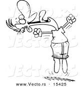 Vector of a Cartoon Joyful Man Jumping - Coloring Page Outline by Toonaday