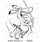 Vector of a Cartoon Jungle Dog Swinging on a Vine - Coloring Page Outline by Toonaday