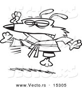 Vector of a Cartoon Karate Dog Jumping - Coloring Page Outline by Toonaday