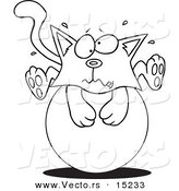 Vector of a Cartoon Kitten on a Ball - Coloring Page Outline by Toonaday