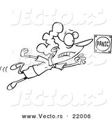 Vector of a Cartoon Lady Pushing a Panic Button - Outlined Coloring Page by Toonaday