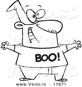 Vector of a Cartoon Lame Man Wearing a Boo Shirt - Outlined Coloring Page by Toonaday