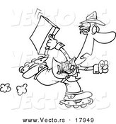 Vector of a Cartoon Late Businessman Roller Blading to Work - Outlined Coloring Page by Toonaday
