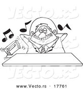 Vector of a Cartoon Lazy Boss Listening to Loud Music - Outlined Coloring Page by Toonaday
