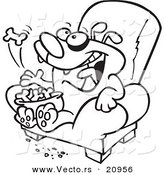 Vector of a Cartoon Lazy Dog Eating Biscuits on a Chair - Coloring Page Outline by Toonaday
