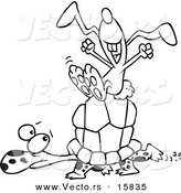Vector of a Cartoon Lazy Hare Riding on a Tortoise - Outlined Coloring Page Drawing by Toonaday