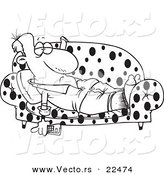 Vector of a Cartoon Lazy Man Watching Tv on a Sofa - Coloring Page Outline by Toonaday