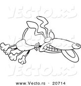 Vector of a Cartoon Leaping Dog Catching a Frisbee - Coloring Page Outline by Toonaday