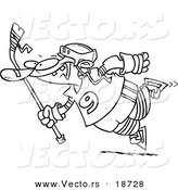 Vector of a Cartoon Leaping Hockey Player - Outlined Coloring Page by Toonaday