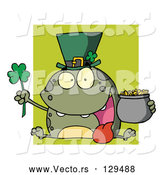 Vector of a Cartoon Leprechaun Frog over Green Square by Hit Toon