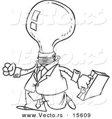 Vector of a Cartoon Light Bulb Headed Businessman - Coloring Page Outline by Toonaday