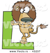 Vector of a Cartoon Lion Leaning Against Alphabet Letter L by Toonaday