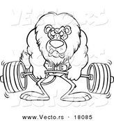 Vector of a Cartoon Lion Weightlifting - Outlined Coloring Page by Toonaday