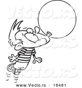 Vector of a Cartoon Little Boy Floating Away with a Big Bubble of Gum - Outlined Coloring Page Drawing by Toonaday