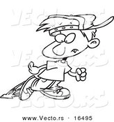 Vector of a Cartoon Little Boy Looking Back at Gum Stuck to His Shoe - Outlined Coloring Page Drawing by Toonaday