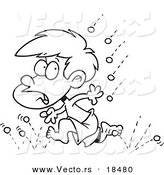 Vector of a Cartoon Little Boy Running from Hail - Outlined Coloring Page by Toonaday
