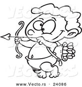 Vector of a Cartoon Little Cupid Practicing with Arrows - Coloring Page Outline by Toonaday
