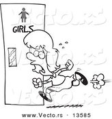 Vector of a Cartoon Little Girl Rushing to the Bathroom - Coloring Page Outline by Toonaday