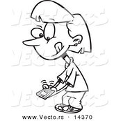 Vector of a Cartoon Little Girl Texting on a Cell Phone - Coloring Page Outline by Toonaday