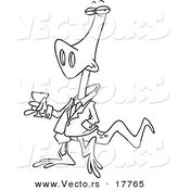 Vector of a Cartoon Lizard Carrying a Glass of Wine - Outlined Coloring Page by Toonaday