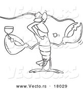 Vector of a Cartoon Lobster Drinking Wine - Outlined Coloring Page by Toonaday
