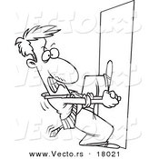 Vector of a Cartoon Locked out Businessman Trying to Open a Door - Outlined Coloring Page by Toonaday