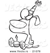 Vector of a Cartoon Lonely Birthday Dog with a Cupcake - Coloring Page Outline by Toonaday